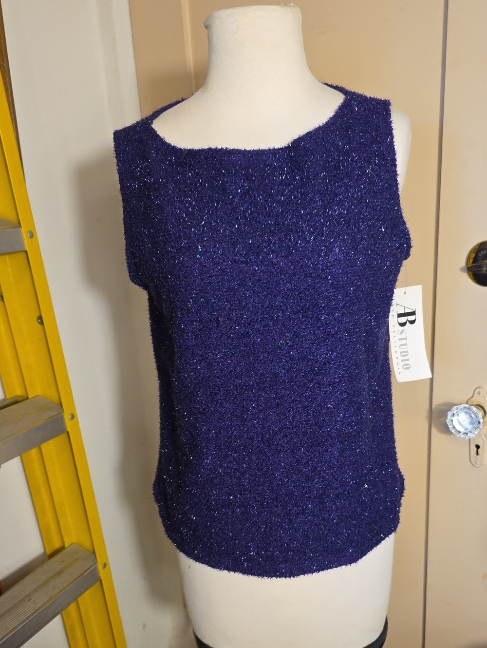 AB Studio Sparkle Knit Sleeveless Top — Purple SIZE L